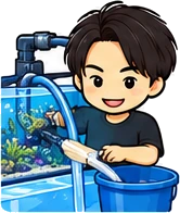 水換えをしている管理人のイラスト